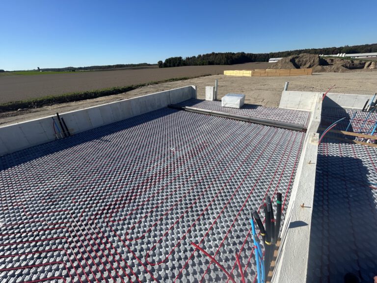 Aerial view of in-floor radiant tubing slab