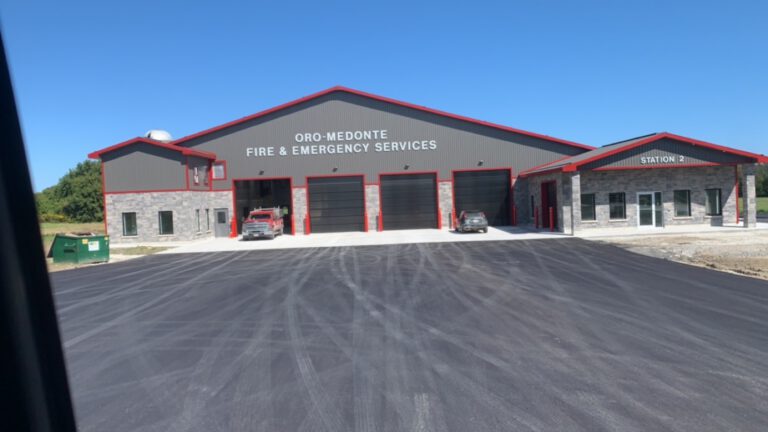 Completed Oro-Medonte Fire Hall exterior with red and stone facade