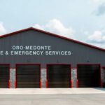 Fire hall side elevation showing service entrance and administrative wing
